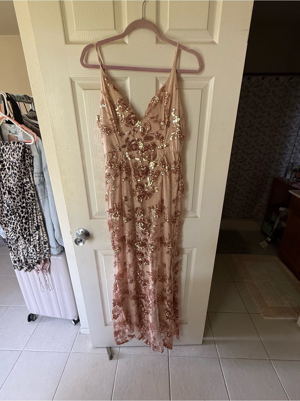 Lulu's Rose Gold Sequin Maxi Dress